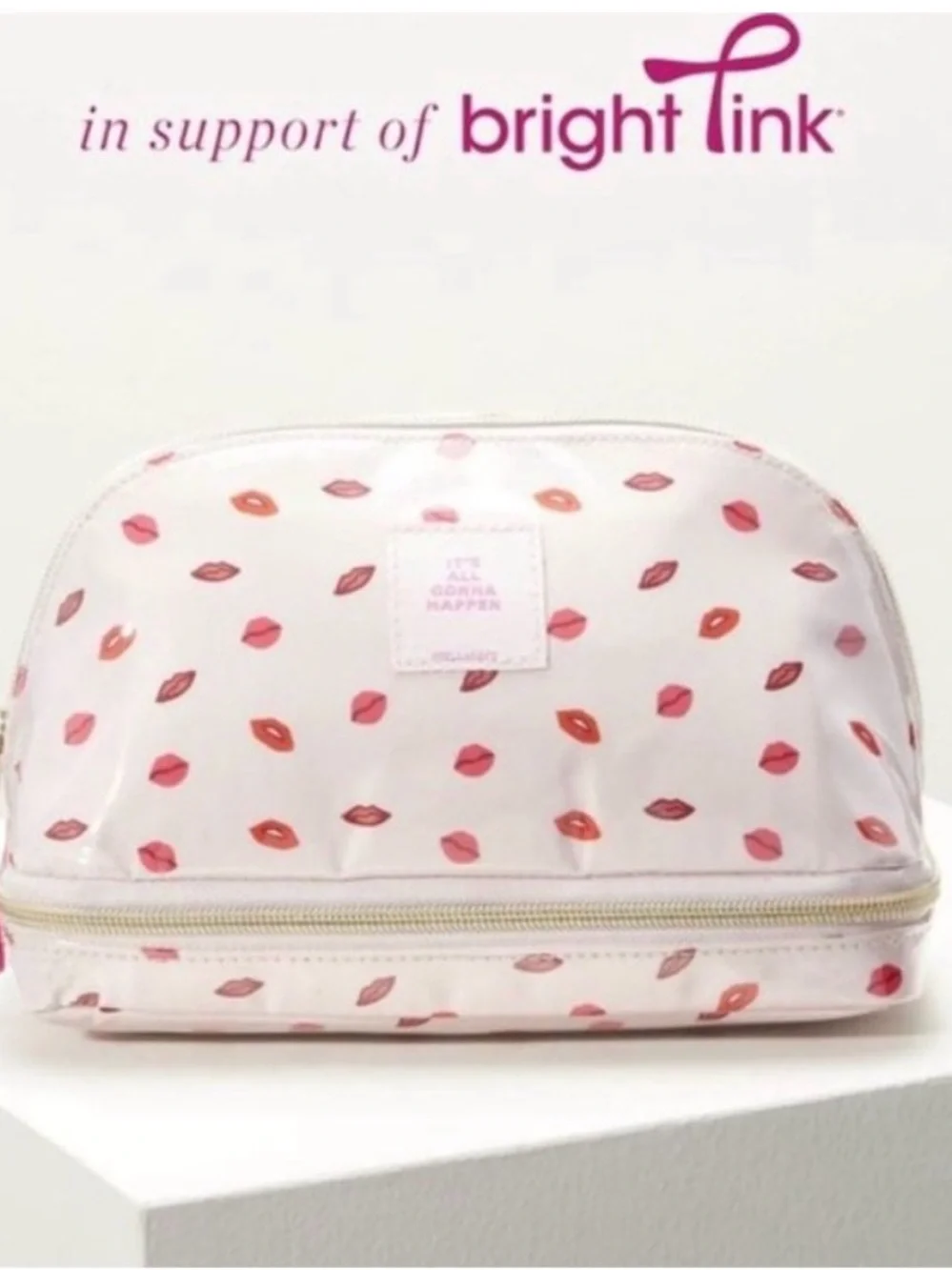 Stella & Dot Pink Lip-Print Cosmetic Case